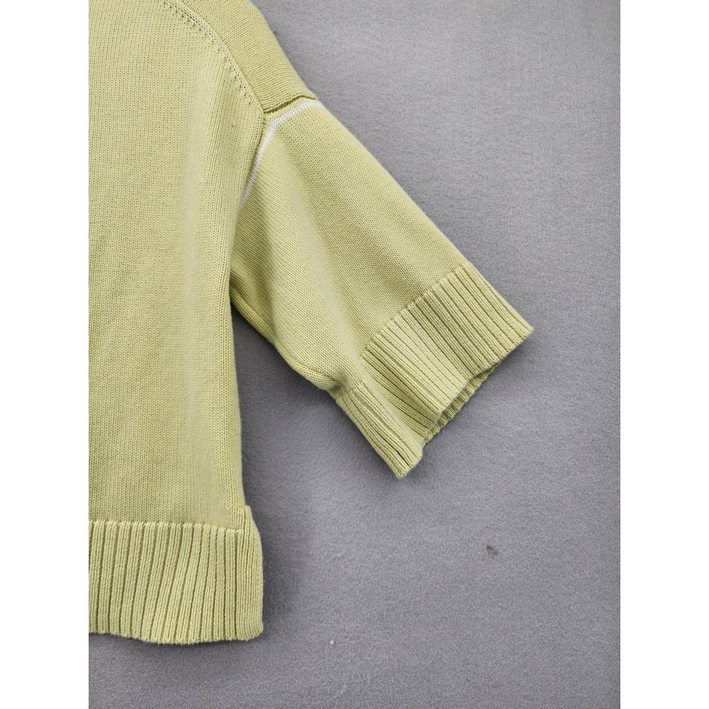 DKNY Jeans XS Cropped Knit Sweater Lime Green Logo Short Sleeve V-Neck Top - Picture 11 of 15